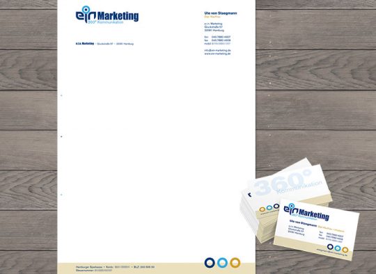 e.i.n. Marketing: Briefpapier und Visitenkarte