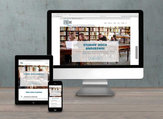 Finde Academic: Konzeption und Gestaltung einer responsiven Website mit Wordpress und dem Theme Divi.
